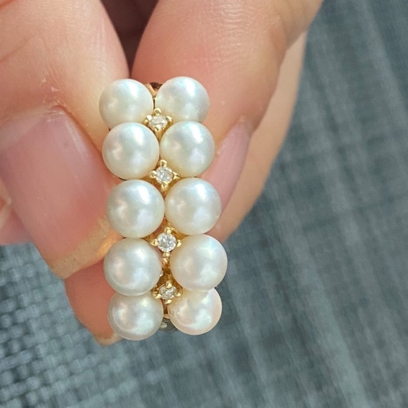 ✨18K Gold Diamond AKOYA Pearls Ring 7.5 - Picture 10 of 11
